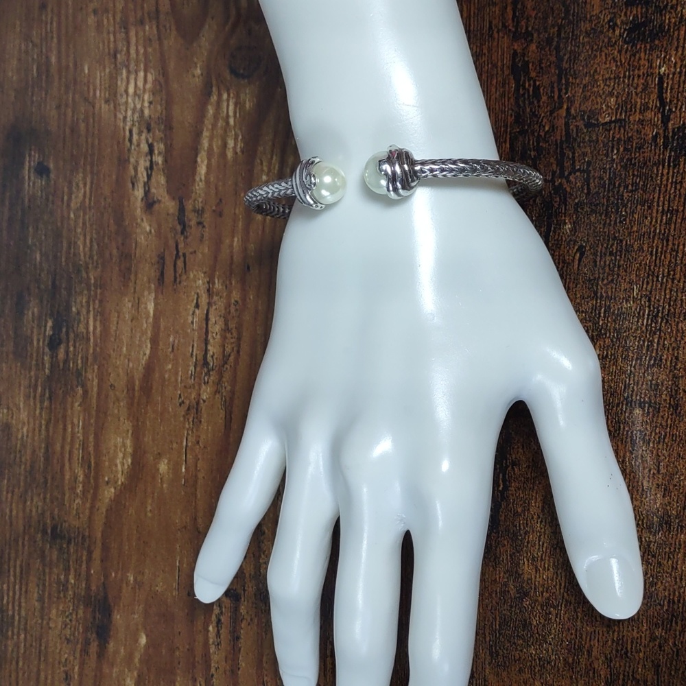 Brighton "Twist Pearl" Silver Cable Bracelet w/Pearl Accents